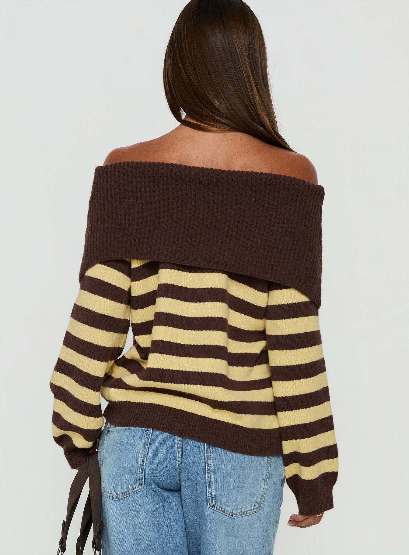 Next Page Foldover Long Sleeve Knit Jumper Brown / Yellow Stripe view 4