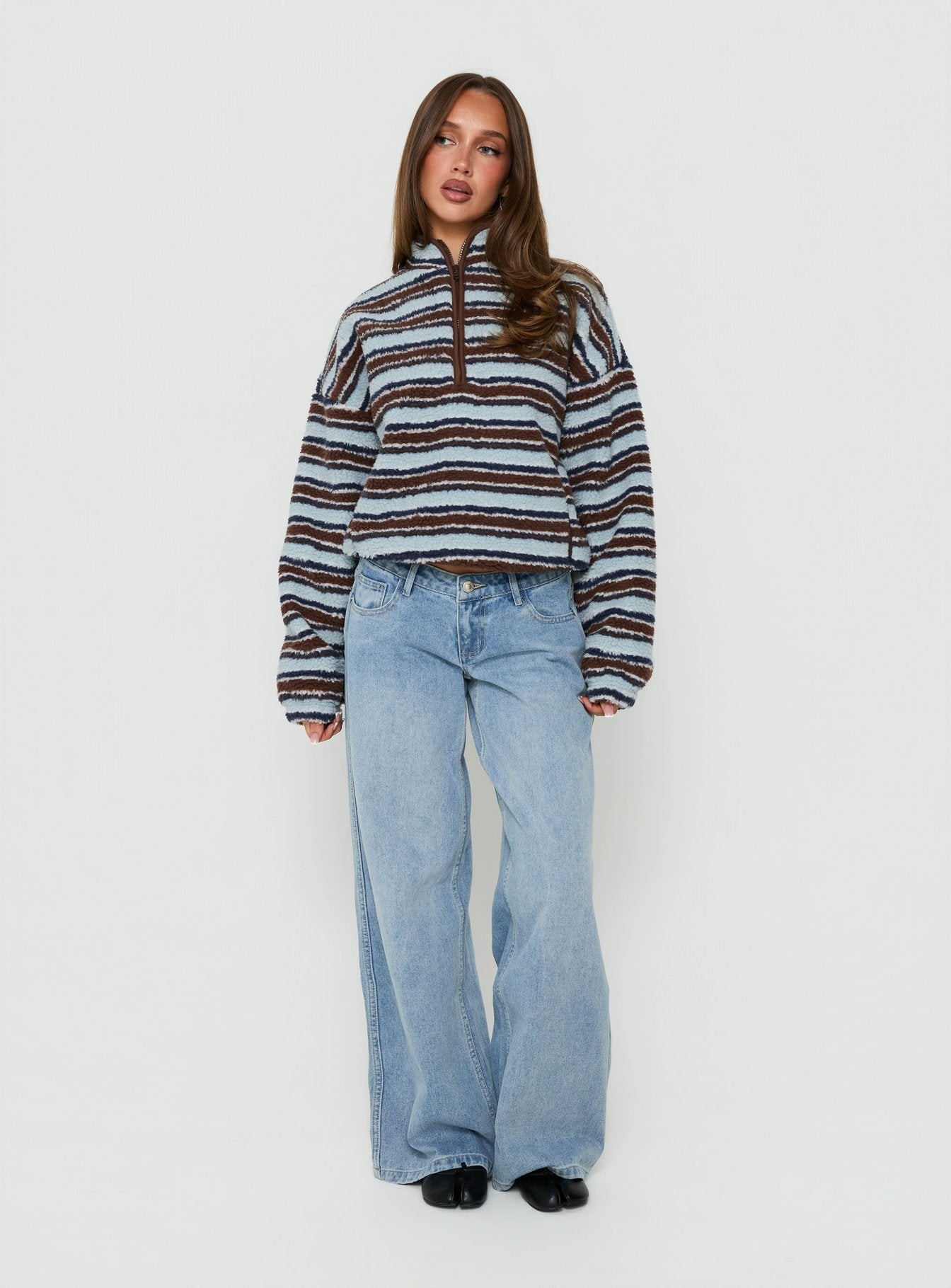 Quinee Polar Fleece Jumper Brown / Blue Multi view 3