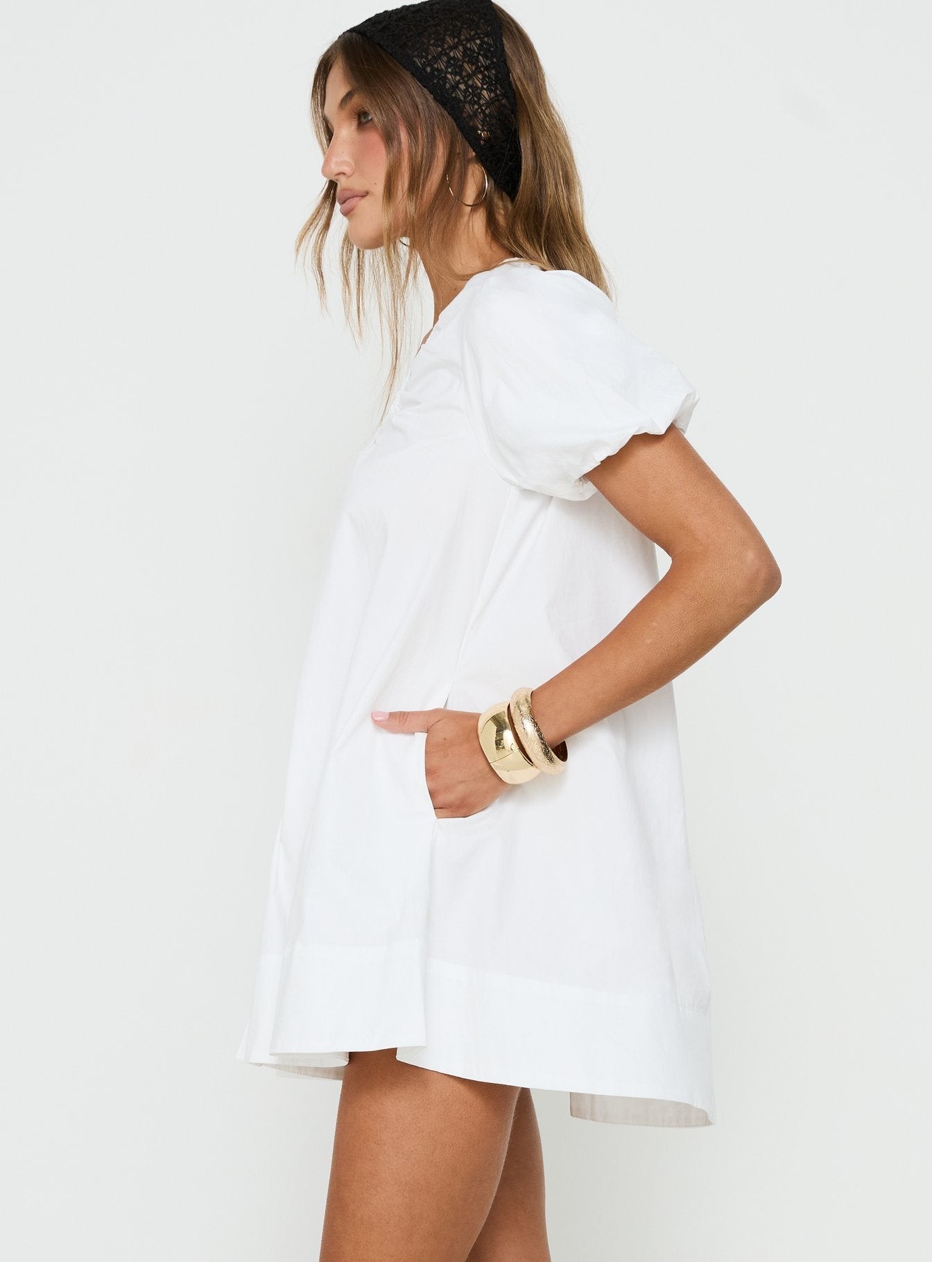 Everston Babydoll Short Sleeve Mini Dress White view 4