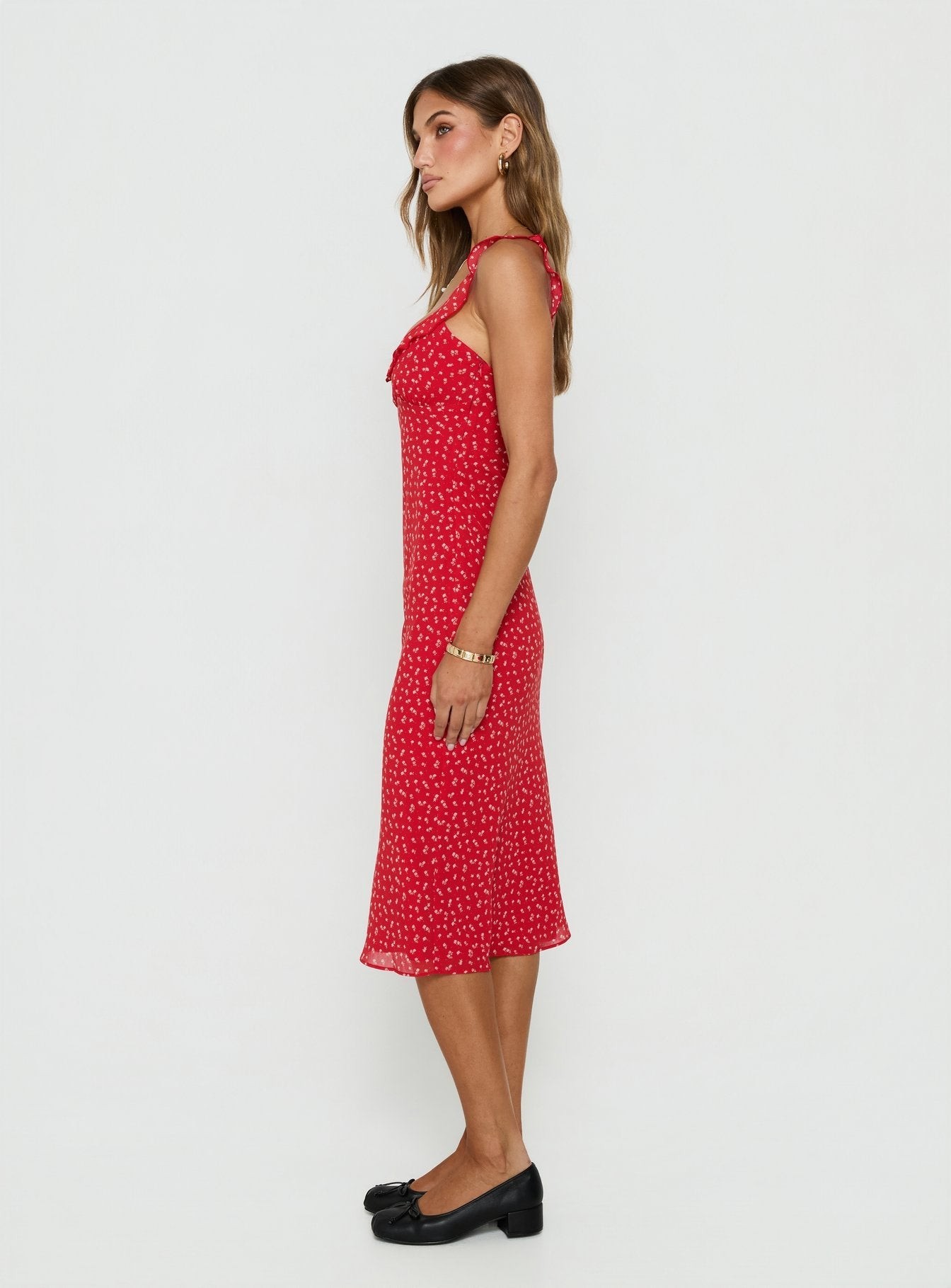Lozie Frill V Neck Midi Dress Red Floral view 4